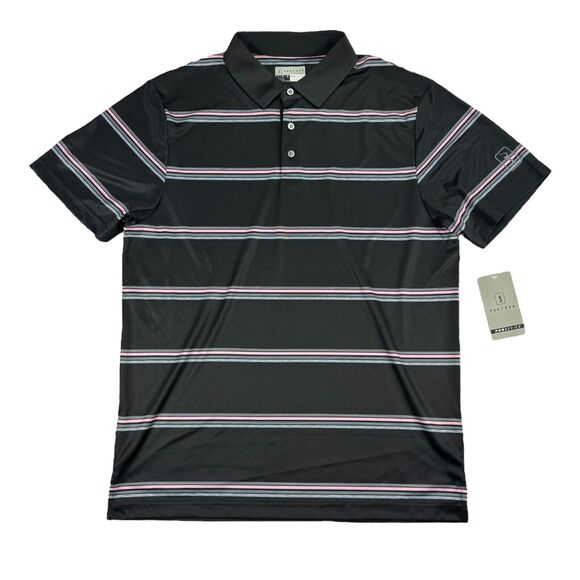 PGA Tour Other - PGA Tour Mens Allover Space Dye Stripe Short Sleeve Golf Polo Shirt Black L